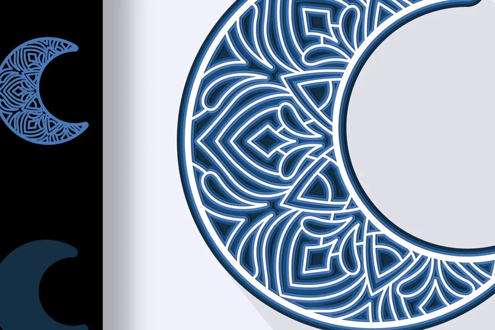 Σετ των 2 Intra απο ξύλο plywood 3mm-4mm πάχος - Κοπή  3D Layered Mandala Crescent Moon Δίασταση 30x30 cm INTRAFABR-24801560