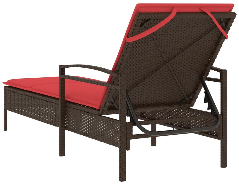vidaXL Ξαπλώστρα Ήλιου με Μαξιλάρι Καφέ 63x200x81 εκ Πολυ Ρατάν