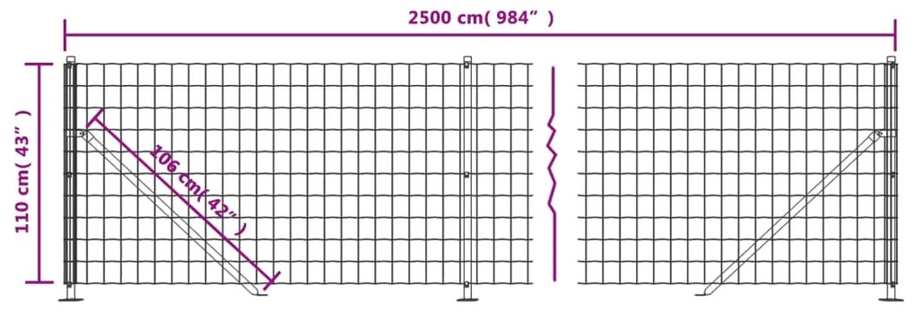 vidaXL Συρματόπλεγμα Περίφραξης Πράσινο 1,1 x 25 μ. με Βάσεις Φλάντζα