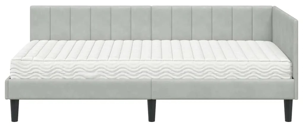 vidaXL Κρεβάτι Γωνίας με στρώμα Ανοιχτό γκρι 100 x 200 cm Βελούδο