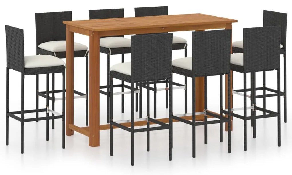 vidaXL Σετ Επίπλων Μπαρ Κήπου 9 Τεμαχίων Μαύρο με Μαξιλάρια