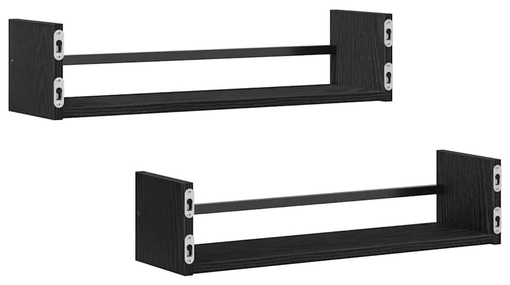 vidaXL Ράφι Τοίχου 2 pcs Μαύρη δρυς 60 x 16 x 14 cm Επεξεργασμένο ξύλο
