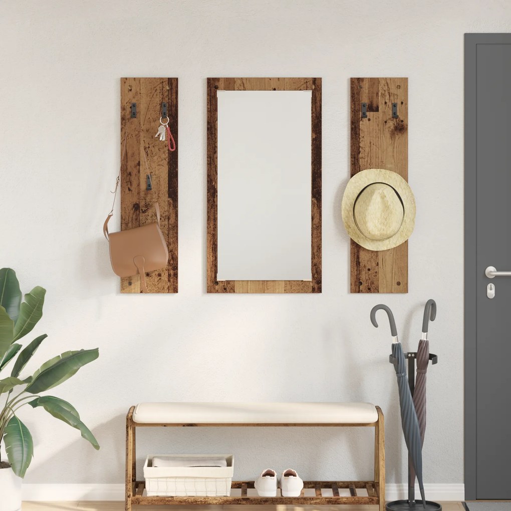 vidaXL Τοίχου Κρεμάστρα Παλιό ξύλο 96 x 1.5 x 90 εκ Επεξεργασμένο ξύλο