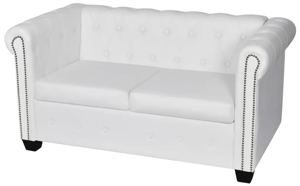 vidaXL Καναπέδες Chesterfield Διθέσιος + Τριθέσιος Λευκό Συνθ. Δέρμα