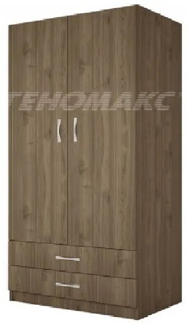Ντουλάπα Δίφυλλη με 2 Εξωτερικά Συρτάρια 52x191x80, Genomax  12814-1219920442  Χρώμα  Καρυδί