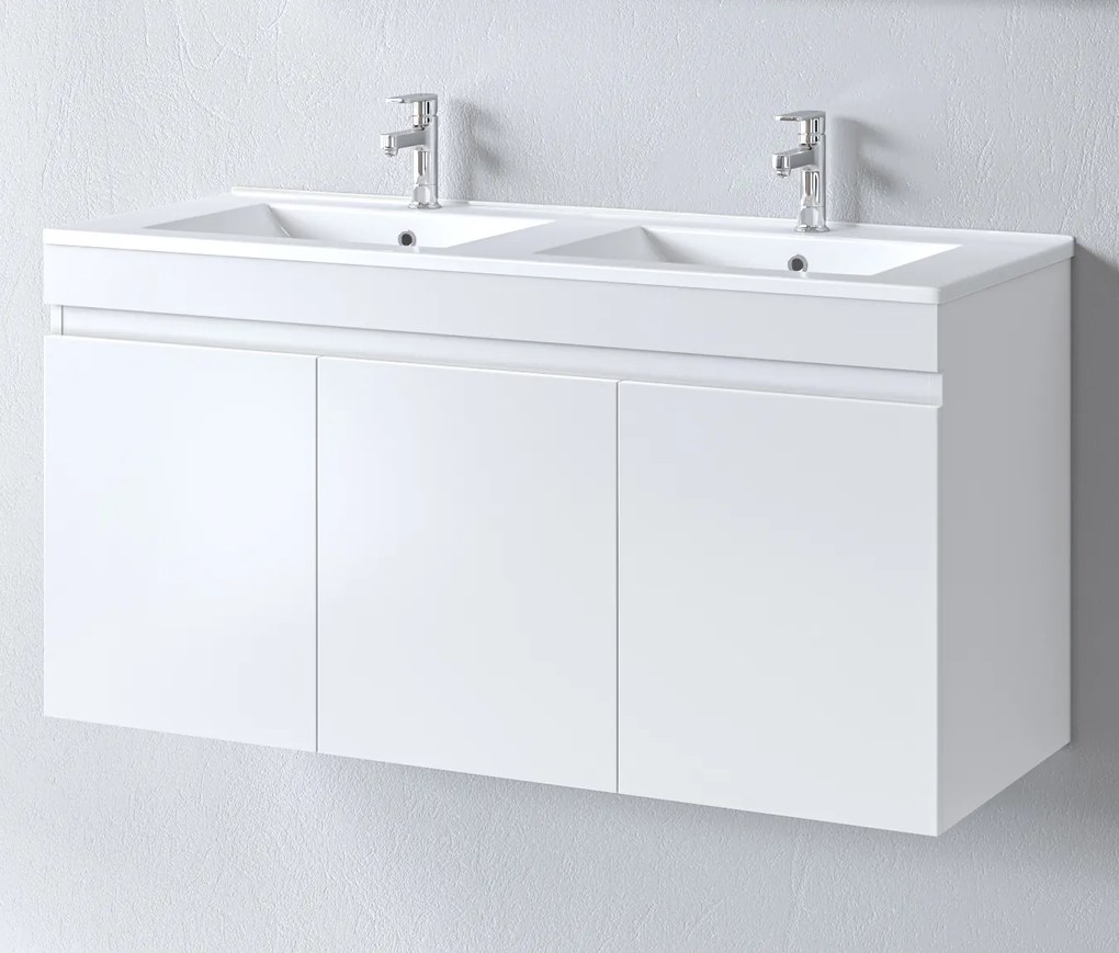 Σετ Πάγκου OMEGA 120cm με Διπλό Νιπτήρα χρ.WHITE GLOSS S3BOM120GL0D S3BOM120GL0D