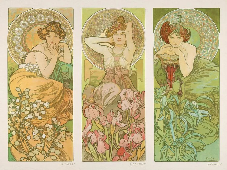 Αναπαραγωγή The Precious Stones: Topaz, Amethyst & Emerald, Alfons Mucha