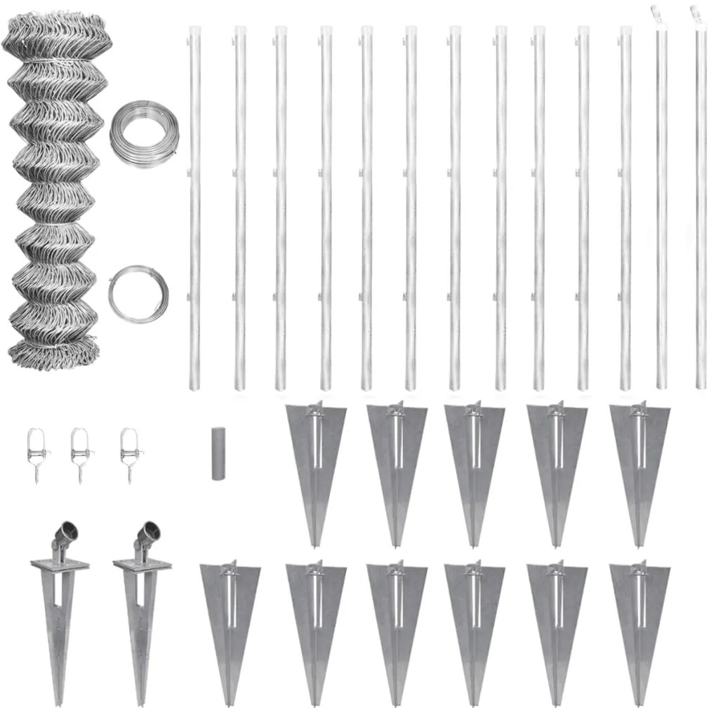 vidaXL Συρματόπλεγμα 25 x 1,5 μ. Γαλβανισμένο Ατσάλι + Στύλοι/Βάσεις
