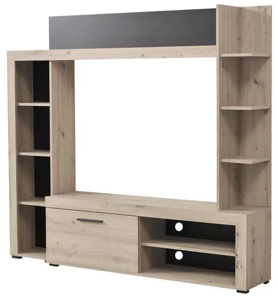 Wall Unit Rubi Grey Oak - Black 172x33x157 cm