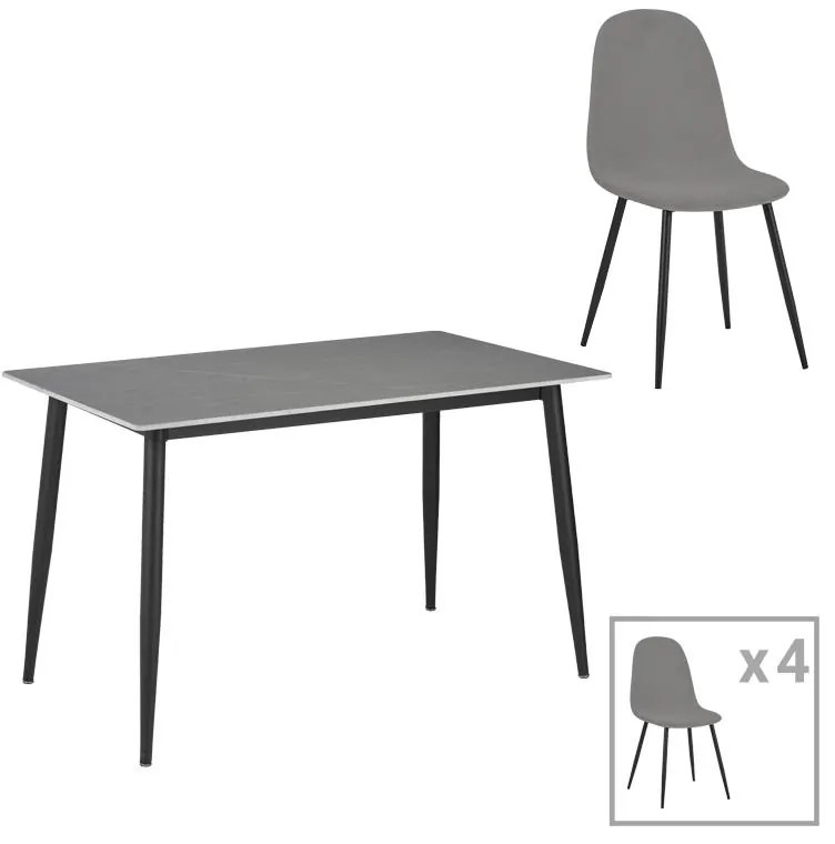 Τραπεζαρία Gustas-Bella D σετ 5τμχ γκρι μαρμάρου sintered stone-μαύρο μέταλλο 140x80x75εκ 140x80x75 εκ.