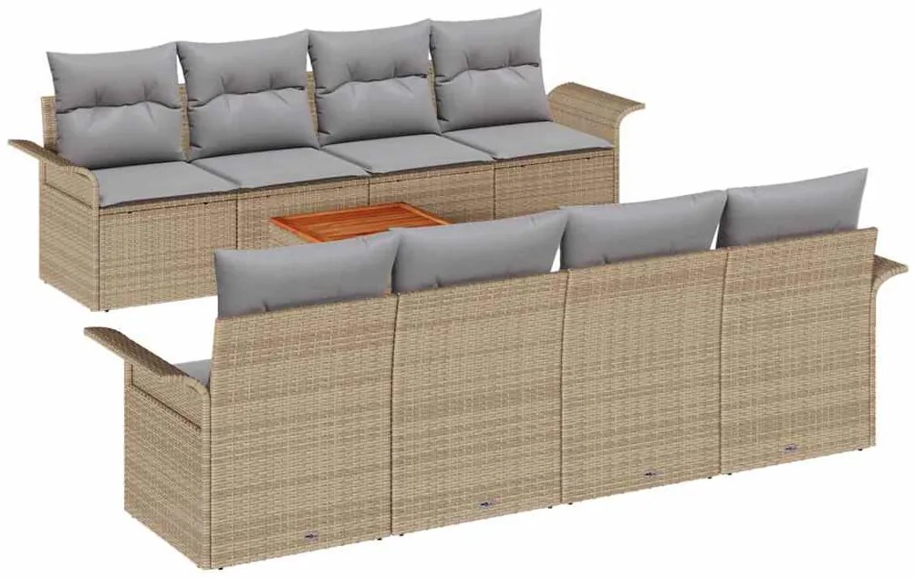 vidaXL Σετ Καναπέ Κήπου 9 pcs Μπεζ Πολυ ράταν