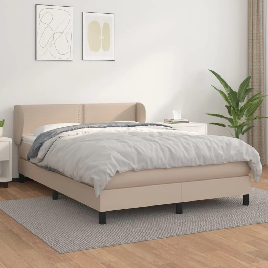 Κρεβάτι Boxspring με Στρώμα Καπουτσίνο 140x200εκ.από Συνθ.Δέρμα - Καφέ