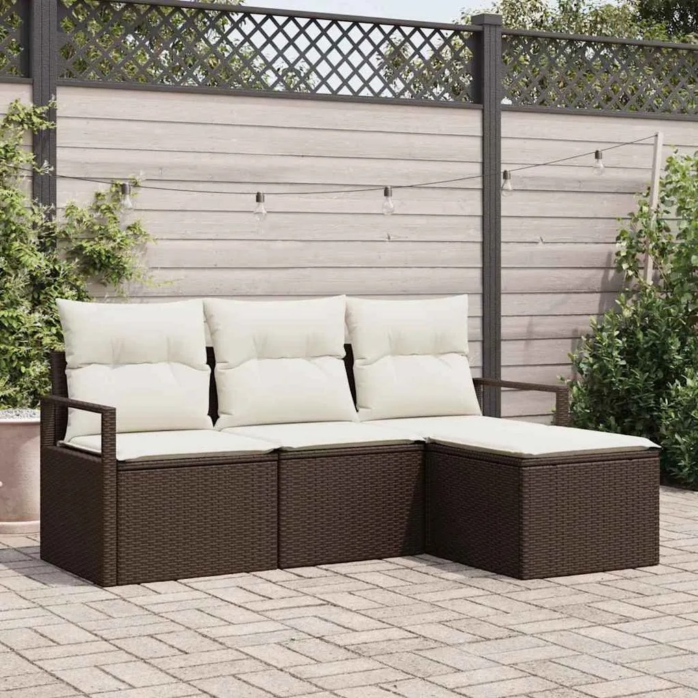 vidaXL Σετ Καναπέ Κήπου 4 pcs Καφέ, Κρέμα Πολυ rattan, βαμμένο ατσάλι