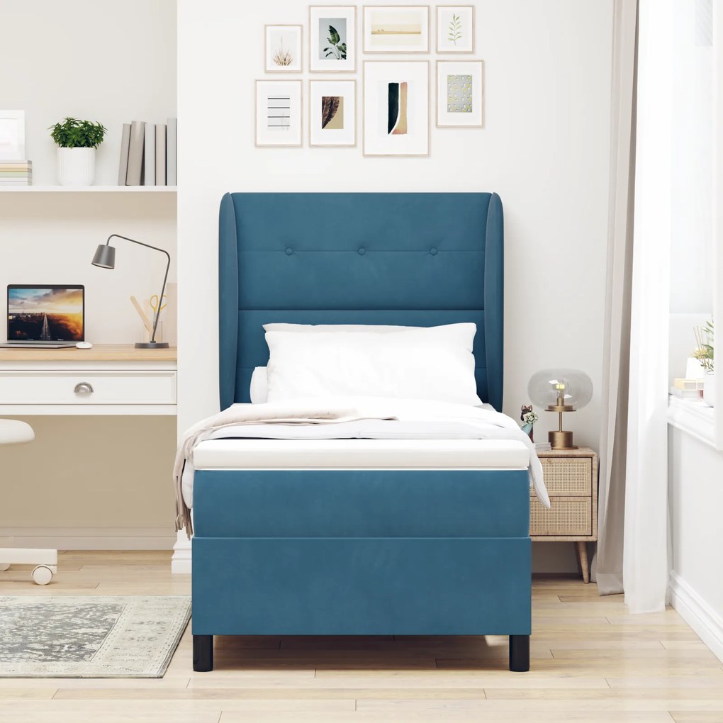 vidaXL κρεβάτι box spring με στρώμα σε σκούρο μπλε 90x190 εκ. βελούδο