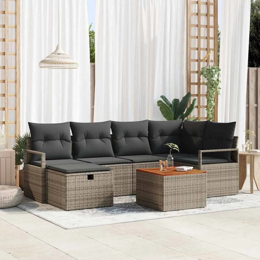 vidaXL Σετ Καναπέ Κήπου με μαξιλάρι 7 pcs Γκρι Πολυ ράταν