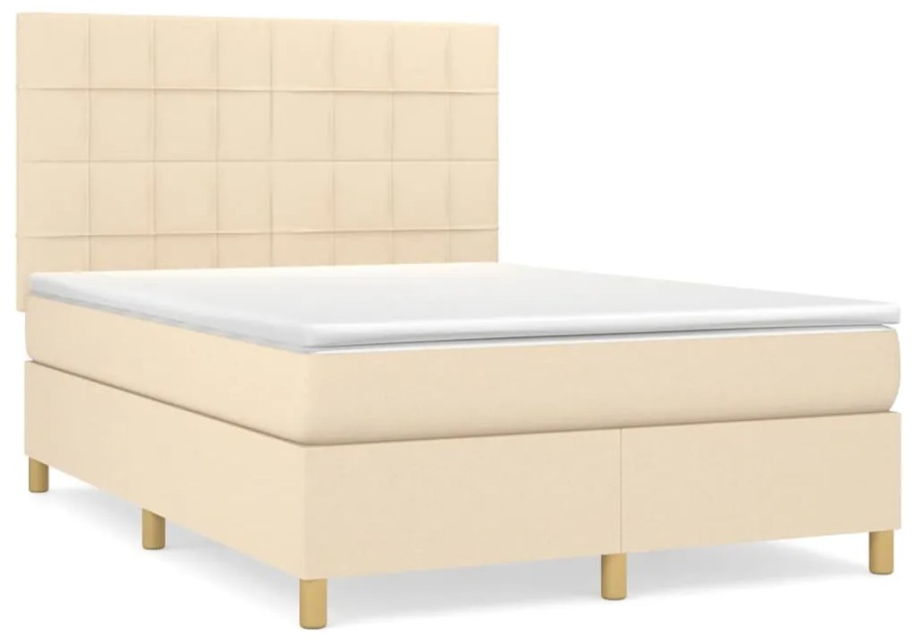 vidaXL Κρεβάτι Boxspring με Στρώμα Κρεμ 140x200 εκ. Υφασμάτινο