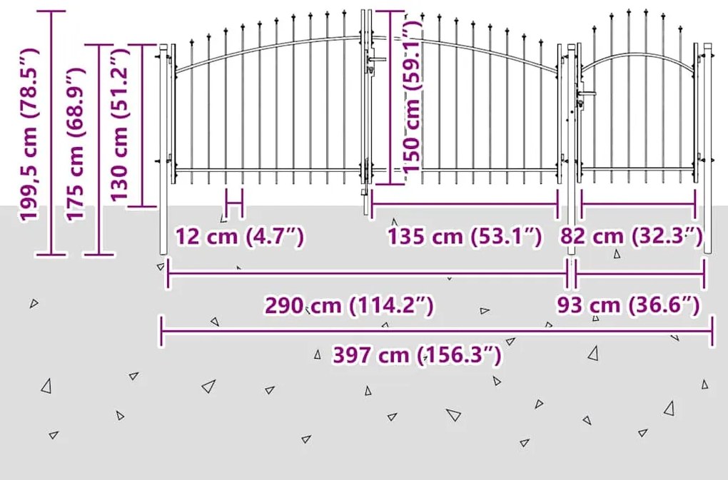 vidaXL Πύλη Κήπου Μαύρο 150 x 400 cm