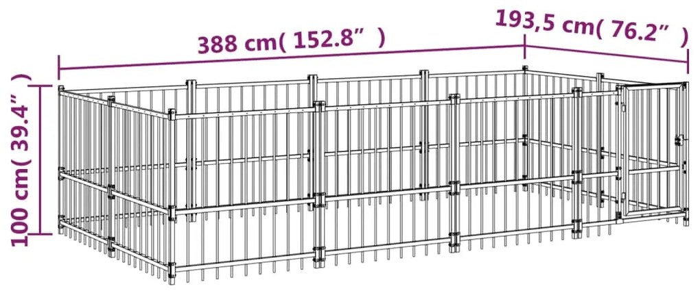 vidaXL Κλουβί Σκύλου Εξωτερικού Χώρου 7,51 μ² από Ατσάλι