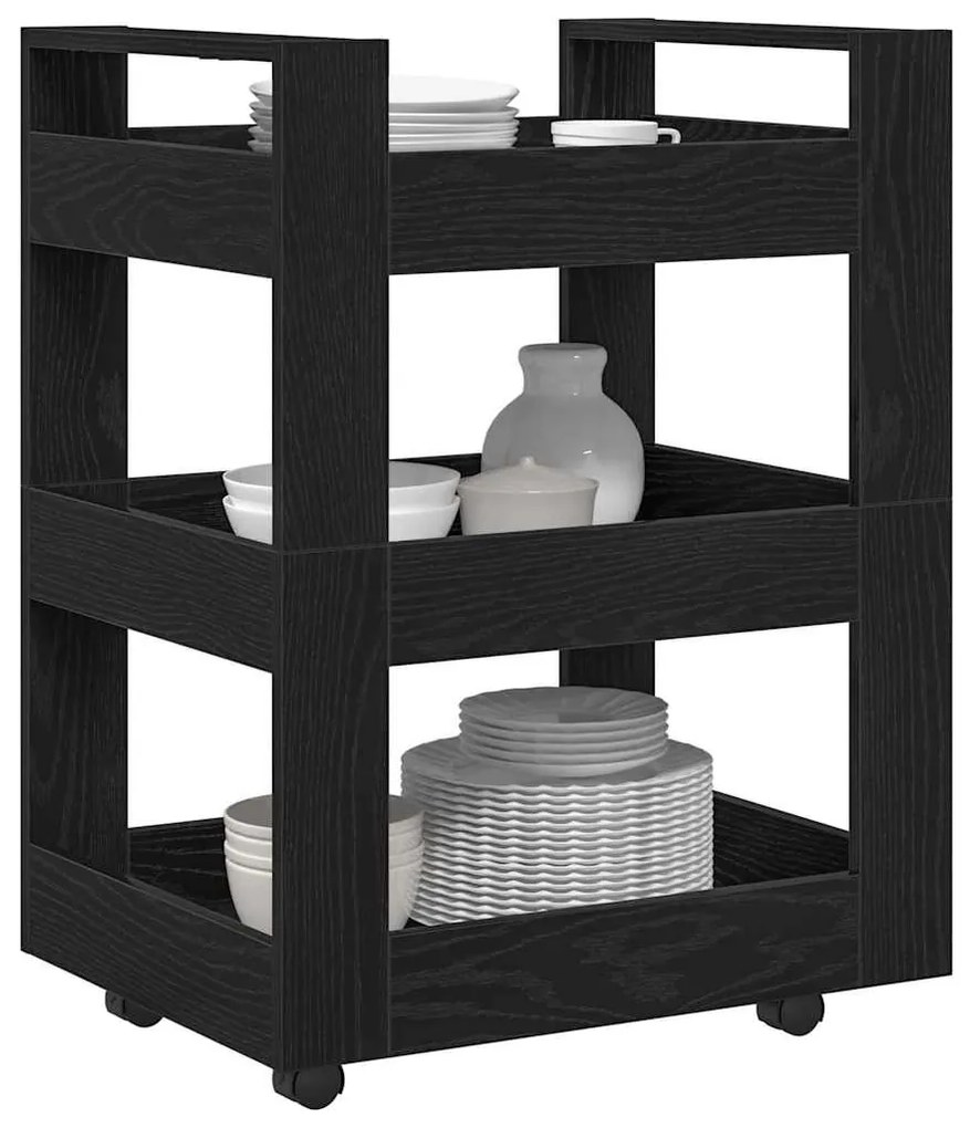 vidaXL Καρότσι Κουζίνας Μαύρη δρυς 60 x 45 x 80 εκ Επεξεργασμένο ξύλο