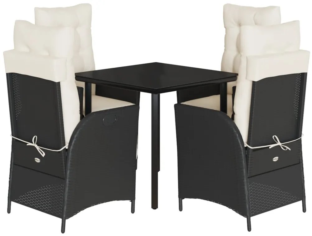 vidaXL Σετ Τραπεζαρίας Κήπου 5 Τεμαχίων Μαύρο Συνθ. Ρατάν με Μαξιλάρια