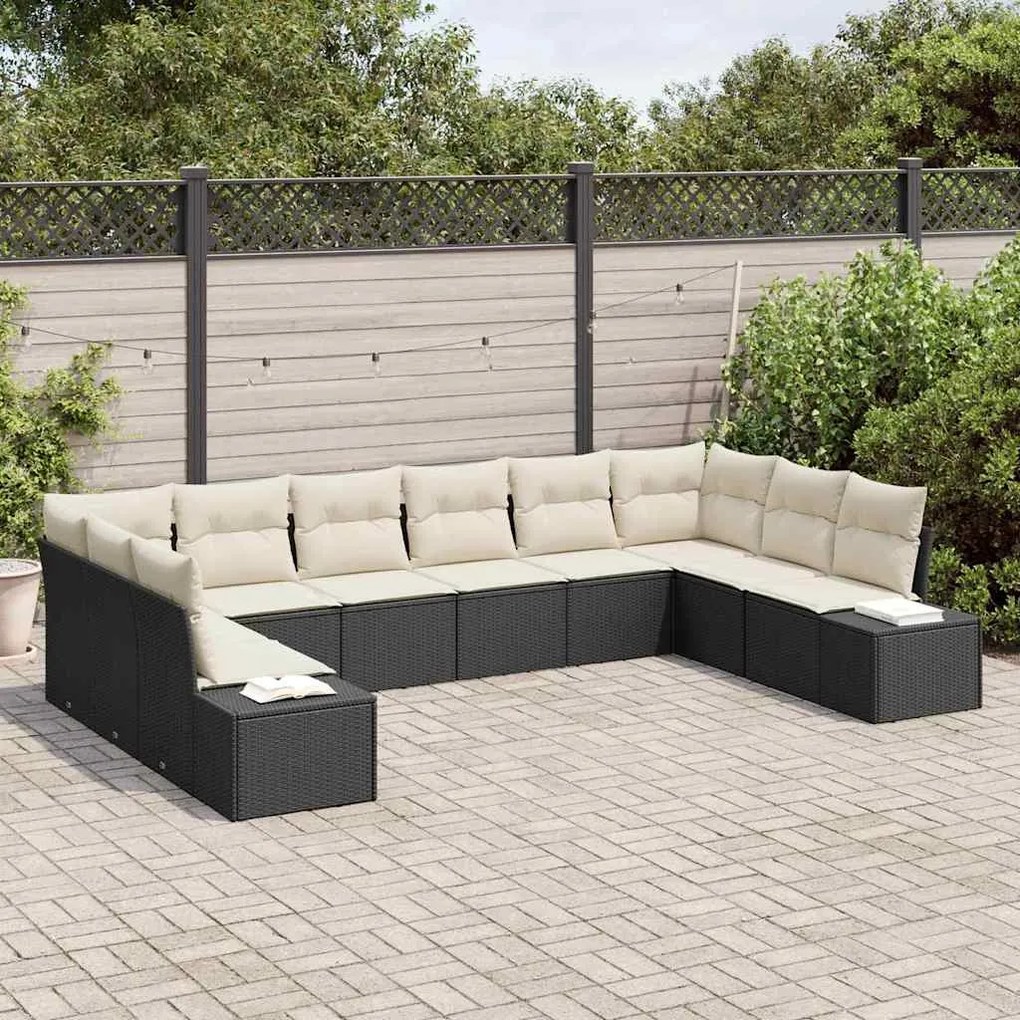 vidaXL Σετ Καναπέ Κήπου με μαξιλάρι 10 pcs Μαύρο Πολυ ράταν