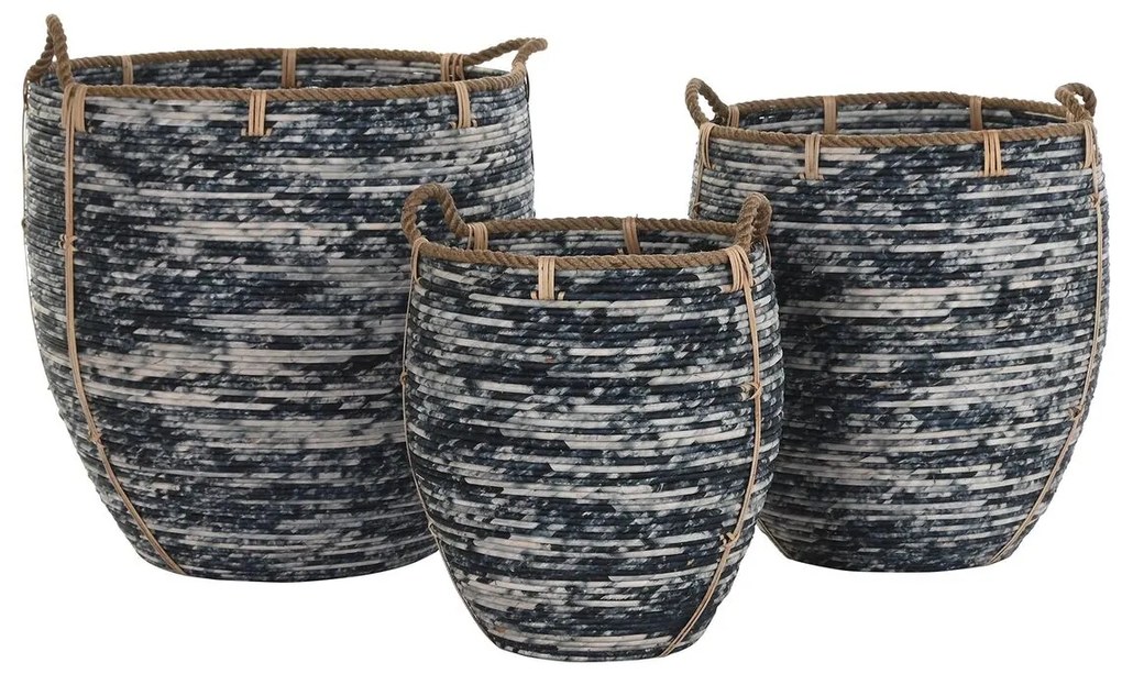 Σετ Καλαθιών DKD Home Decor Λευκό Μαύρο 56 x 56 x 60 cm 52 x 52 x 60 cm Πλαστική ύλη (3 Τεμάχια)