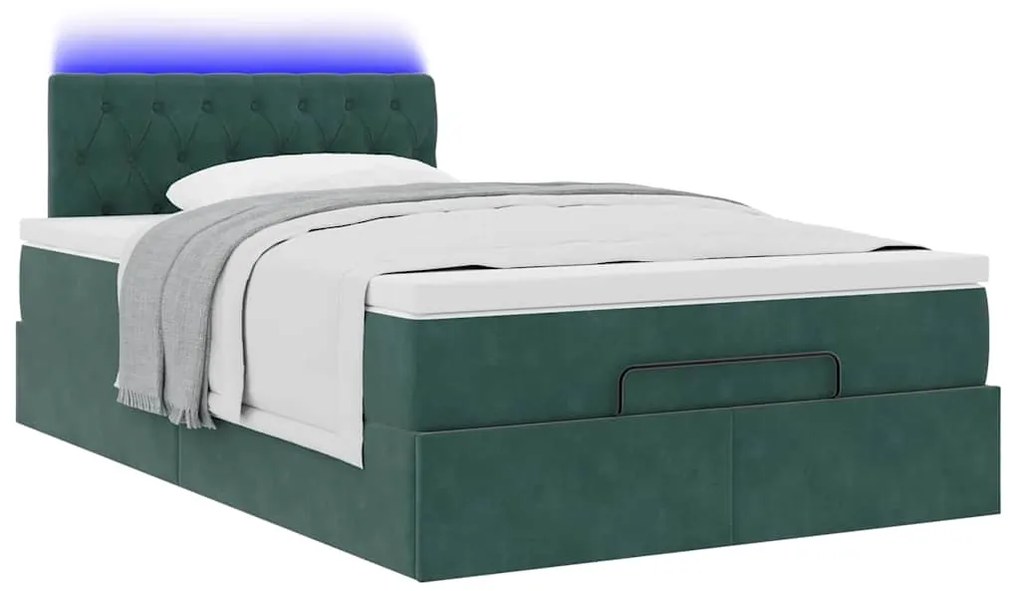 vidaXL Οθωμανικό κρεβάτι με στρώμα & LEDs Dark Green 120x190cm Velvet