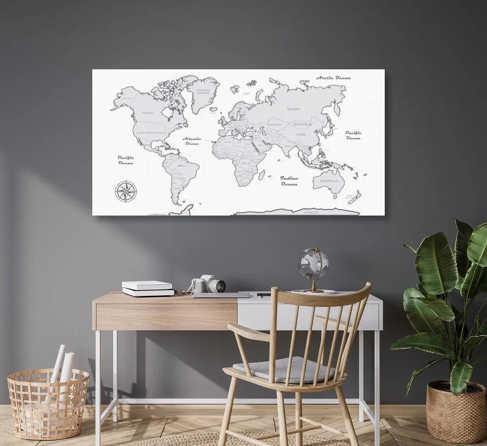 Εικόνα στο φελλό ενός όμορφου ασπρόμαυρου παγκόσμιου χάρτη - 100x50  peg
