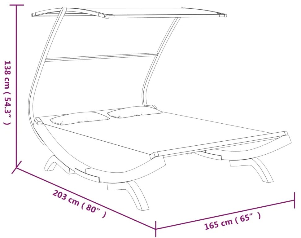 vidaXL Ξαπλώστρα ΕξΧώρου Κρεμ 165x203x138εκ Μασίφ Λυγισμένο Ξύλο Τέντα