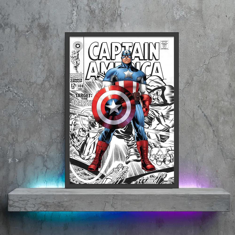 Πόστερ &amp;  Κάδρο Comic Captain America CM002 30x40cm Μαύρο Ξύλινο Κάδρο (με πόστερ)