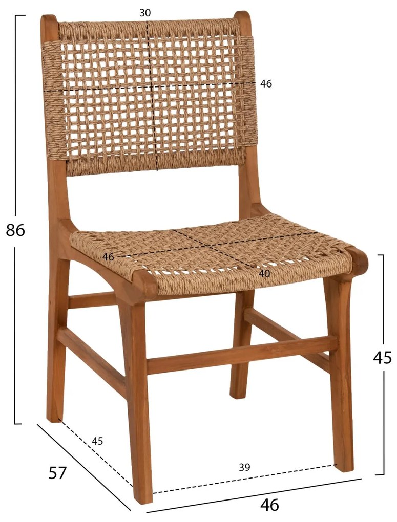 Καρέκλα Τραπεζαρίας NESHA Ξύλο Teak με Σχοινί Viro 50x56x85Υεκ.