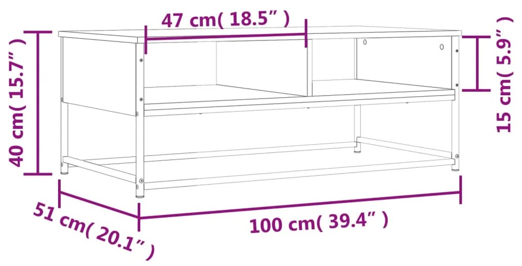 Τραπεζάκι Σαλονιού Καπνιστή Δρυς 100x51x40 εκ. Επεξεργασμ. Ξύλο - Καφέ