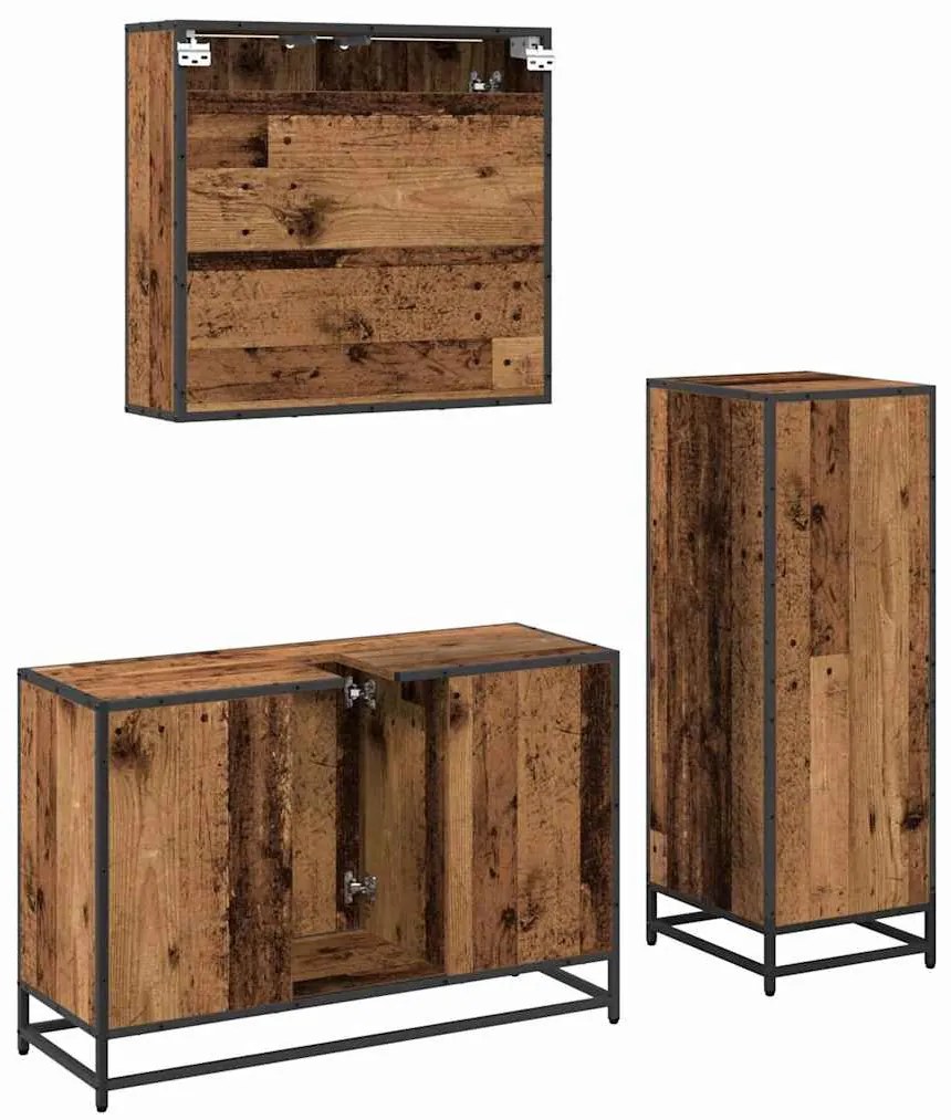 vidaXL Σετ Επίπλων Μπάνιου με ράφι 3 pcs Παλιό Ξύλο Επεξεργασμένο ξύλο