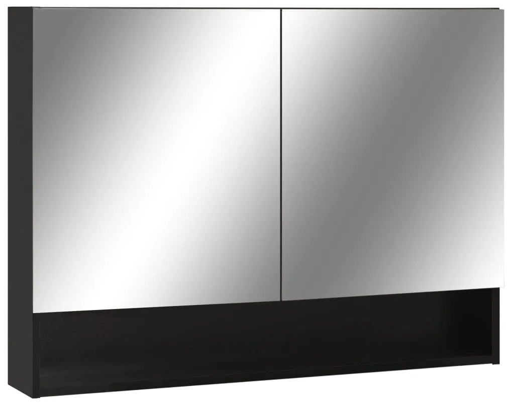 vidaXL Καθρέφτης Μπάνιου με Ντουλάπι / LED Μαύρο 80 x 15 x 60 εκ. MDF