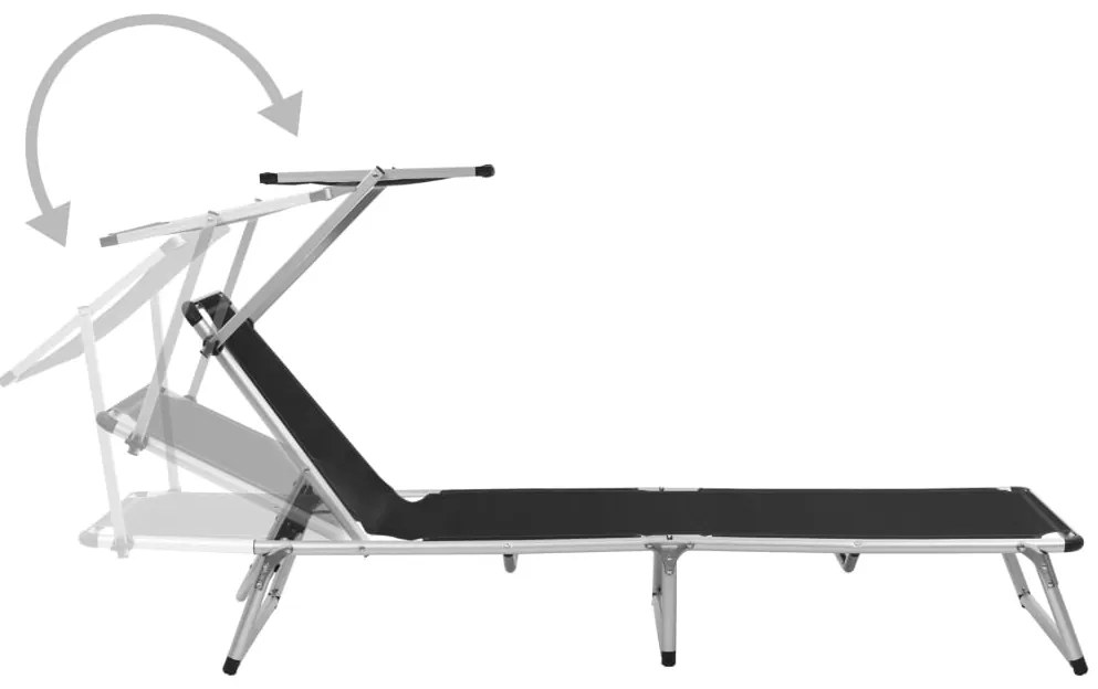 vidaXL Ξαπλώστρες Πτυσ. 2 τεμ. Μαύρες Αλουμίνιο/Textilene + Σκίαστρο