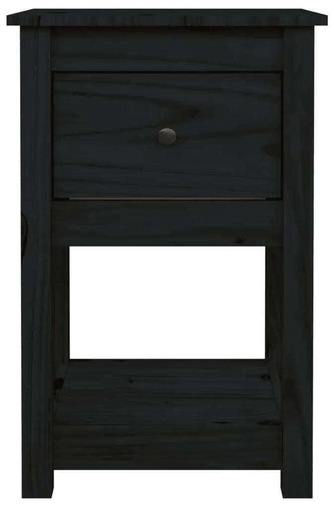 Κομοδίνο Μαύρο 40 x 35 x 61,5 εκ. από Μασίφ Ξύλο Πεύκου - Μαύρο