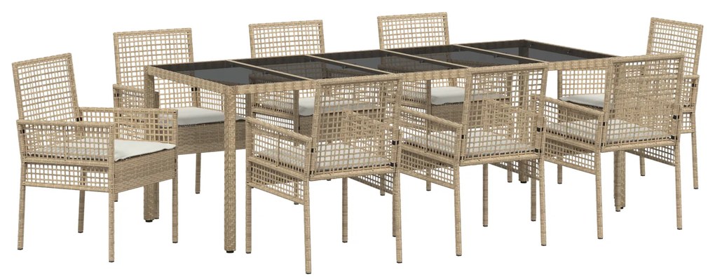 vidaXL Σέτ φαγητού για κήπο 9 pcs Μπεζ 250 x 100 x 75 cm