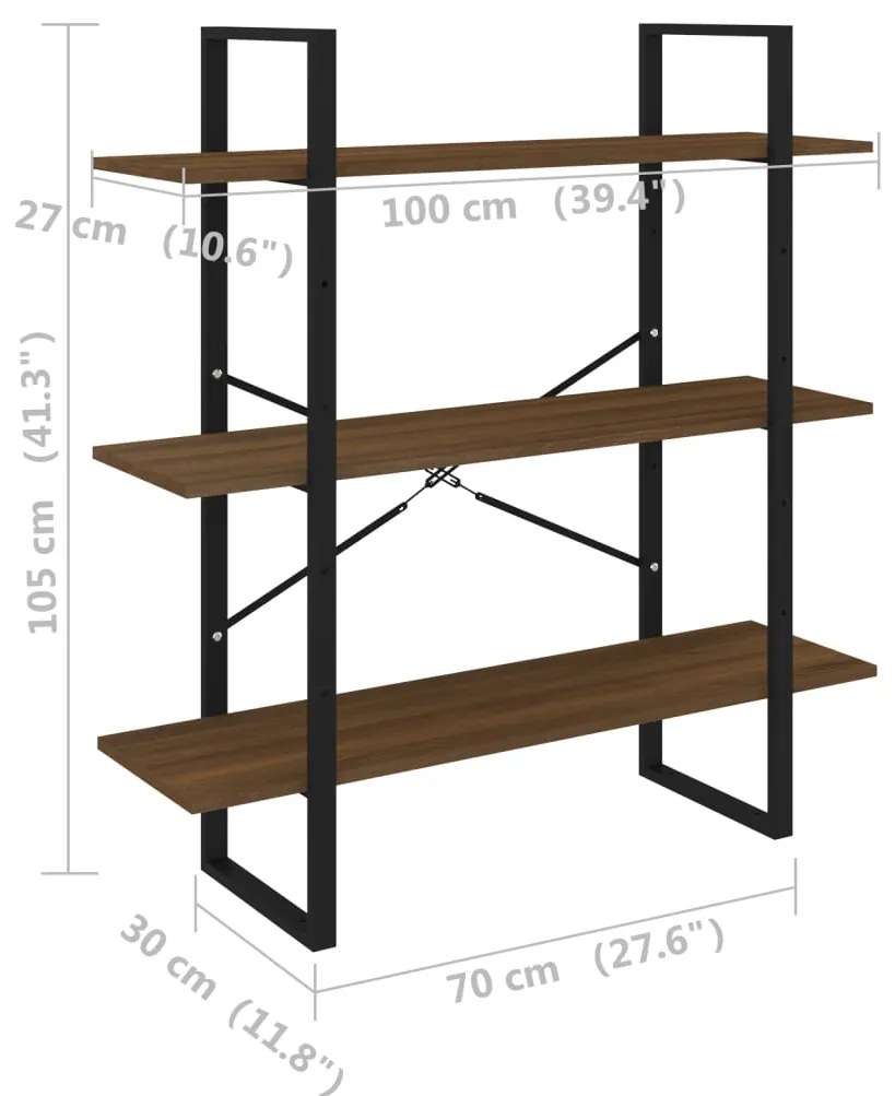 vidaXL Βιβλιοθήκη Καφέ Δρυς 100 x 30 x 105 εκ. από Επεξεργασμένο Ξύλο