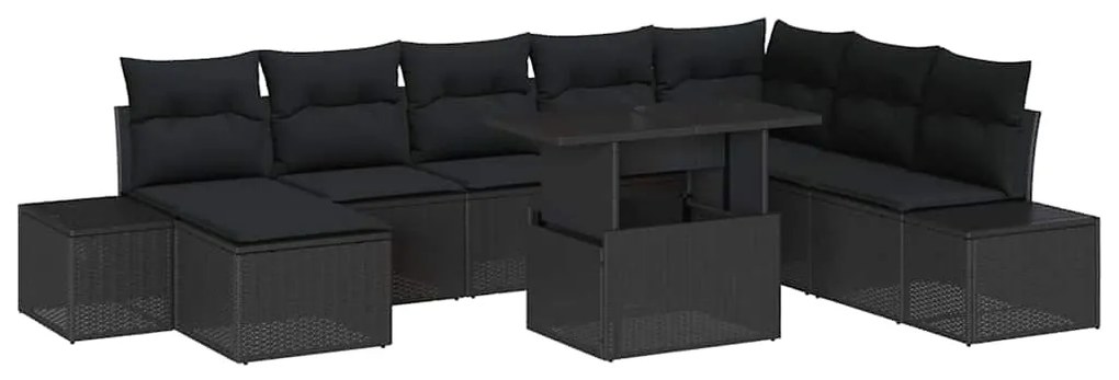 vidaXL Σετ Καναπέ Κήπου με μαξιλάρι 9 pcs Μαύρο