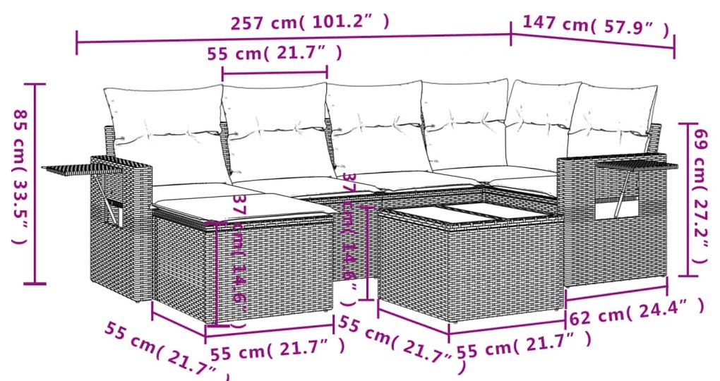 vidaXL Σαλόνι Κήπου Σετ 7 τεμ. Μπεζ Συνθετικό Ρατάν με Μαξιλάρια