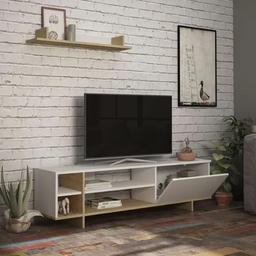 Σύνθετο σαλονιού Saloon pakoworld σε λευκή-oak απόχρωση 160x35.5x44εκ (1 τεμάχια)