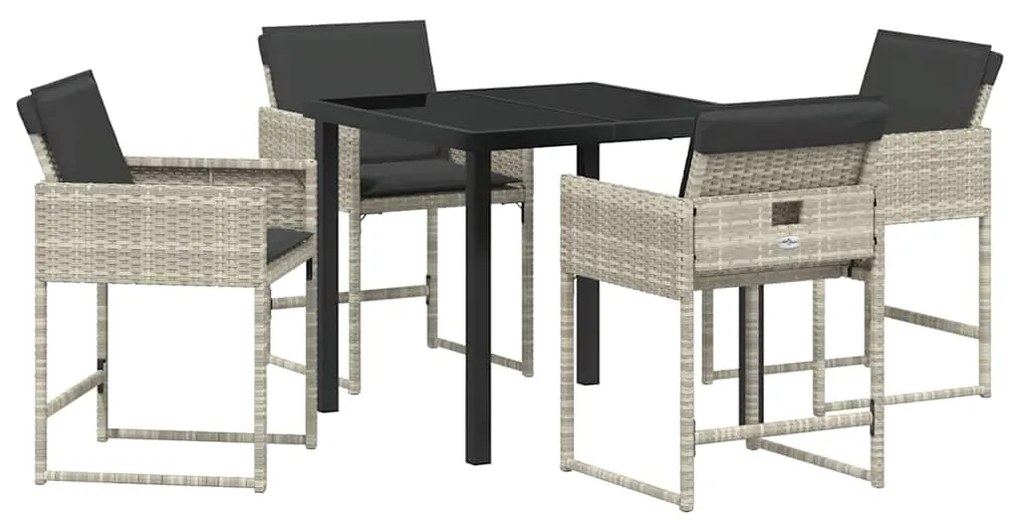 vidaXL Σέτ φαγητού για κήπο με μαξιλάρι 5 pcs Ανοιχτό γκρι Πολυ ράταν