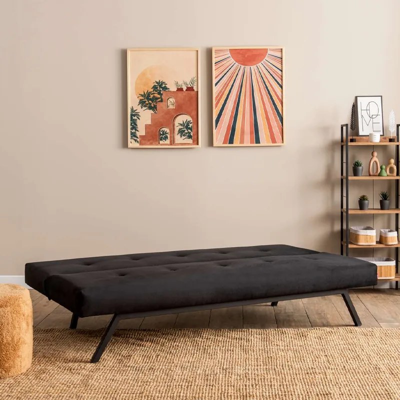 Καναπές - κρεβάτι Zola Megapap τριθέσιος υφασμάτινος χρώμα μαύρο 180x64x78εκ.