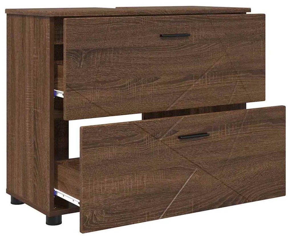 vidaXL Σετ Επίπλων Μπάνιου με ράφι 3 pcs Καφέ δρυς 76,5 x 35 x 64 εκ