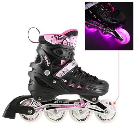 Αυξομειούμενα Roller NH 10905 ΣΕΤ 4 ΣΕ 1 INLINE SKATES NILS EXTREME Μαυρο/Ροζ LED-SMALL (31-34)