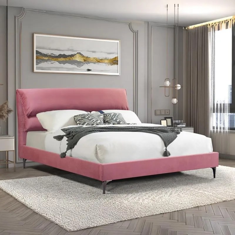 Κρεβάτι Aryna βελούδο σε ροζ απόχρωση 160x200εκ 177x220x100 εκ.