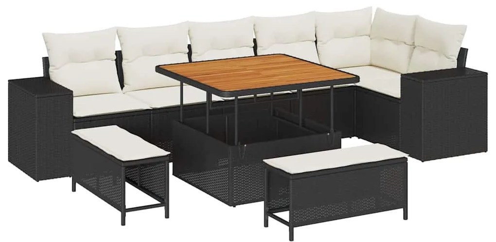 vidaXL Σετ Καναπέ Κήπου 9 pcs Μαύρο συνθετικό ρατάν