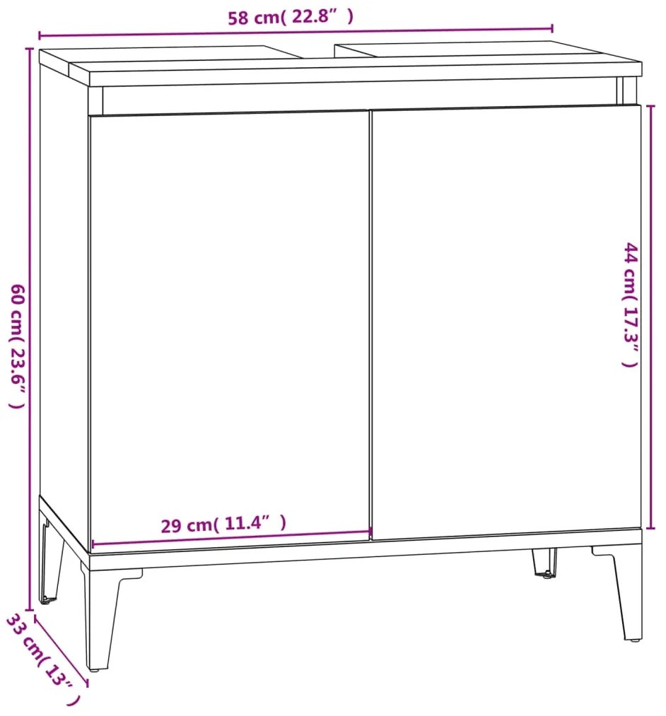Ντουλάπι Νιπτήρα Γυαλ. Λευκό 58x33x60 εκ. Επεξεργασμένο Ξύλο - Λευκό