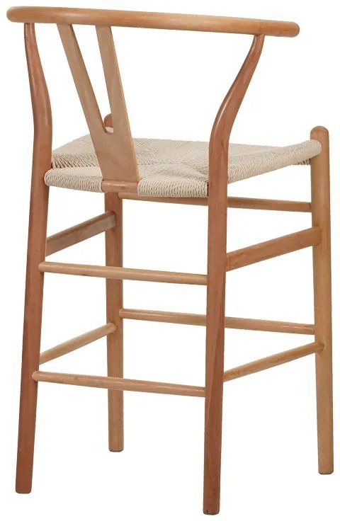 Σκαμπό μπαρ Wishbone pakoworld rubberwood-σχοινί σε φυσική απόχρωση 55x49x96εκ