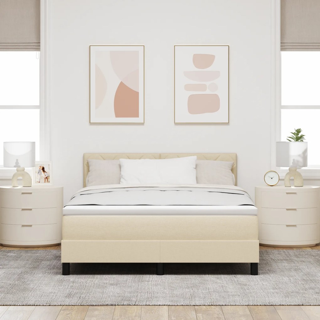 vidaXL κρεβάτι με ελατήριο και στρώμα μπεζ 140x200 εκ. υφάσματος